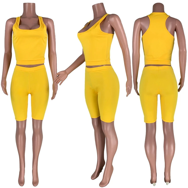 

Casual Two Piece Pink Outfits for Women Summer Clothes Tank Crop Top Biker Shorts Set Sportwear Bodycon Sexy Tracksuit Women Set