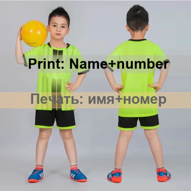 Green name number Детские футбольные майки, Футбольная форма для мальчиков, Футбольная форма, комплект для девочек, Футбольная форма на заказ, спортивная одежда, рубашка и шорты, синий, зеленый - Цвет: Green name number