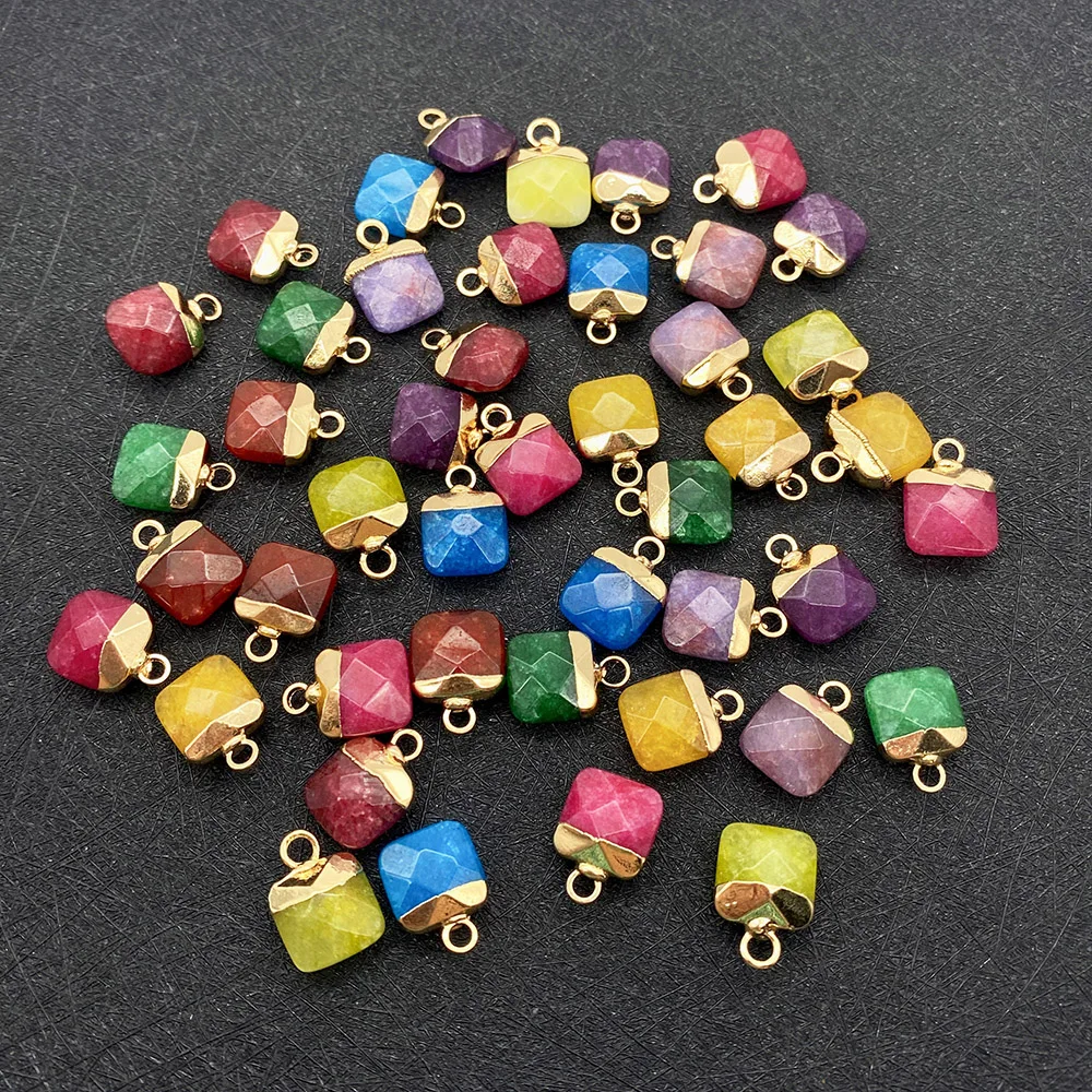 

Square Natural Stone Pendant Colorful Faceted Plating Process Making Necklace Bracelet Jewelry Accessories Handicraft Creation