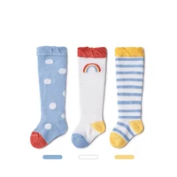 3pairslot baby socks over the knee stockings for girl cotton edge socks striped polka dot rainbow springsummer thin mesh socks