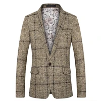 men blazer personality wild mens suit jacket high quality fashion plaid print slim fit warm blazer coat male blazer men