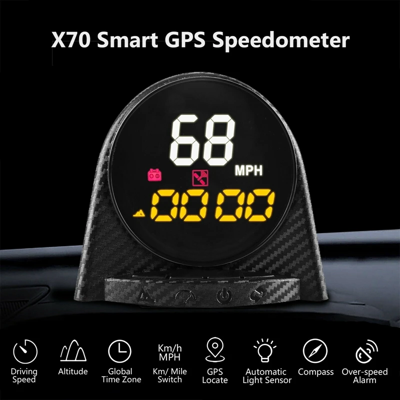 

GPS HUD Дисплей на лобовое расстояние Спидометр превышение скорости Компас Цифровой измеритель миль/час X70