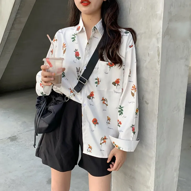 Винтажная женская блузка с мультяшным принтом осенняя винтажная рубашка