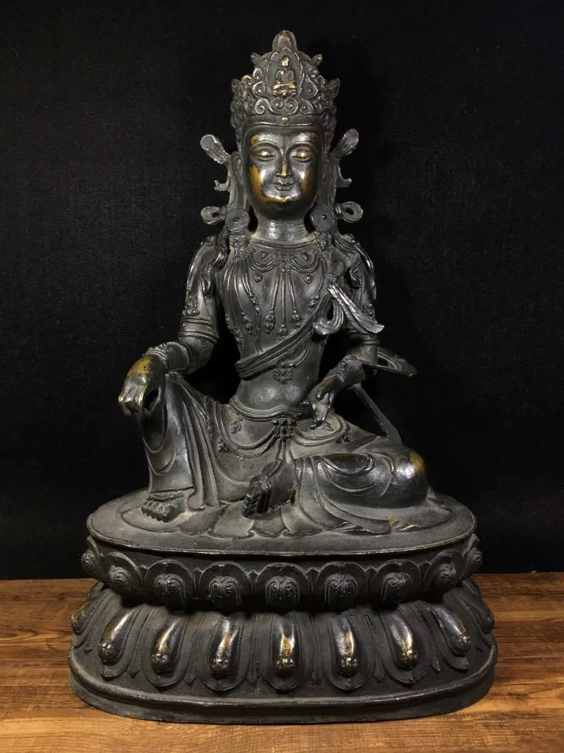 

20 "Тибет Буддизм старинная бронза зеленый Тара Будда статуя сохранить с изображением Будды и Гуаньинь статуя бодхисаттвы закрепить Будды