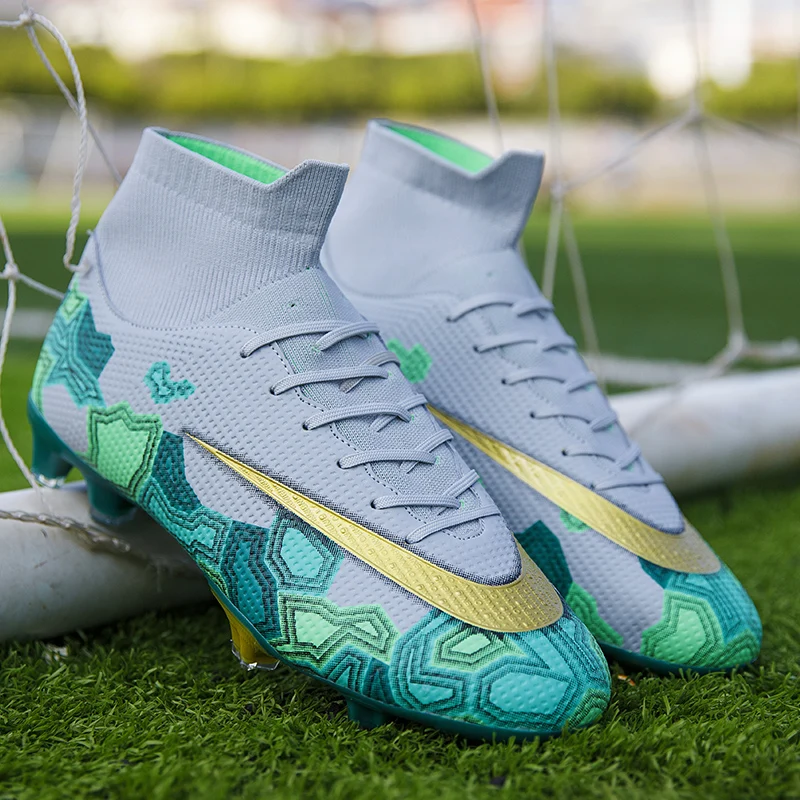 Outdoor Men Ultralight Soccer Shoes TF/FG Football Boots High Ankle Kids Non-Slip Cleats Training Sport Futsal Sneakers Size 45