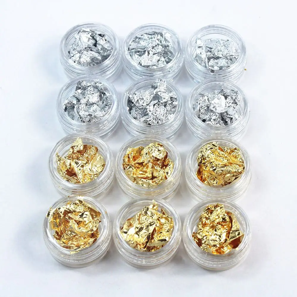 3 коробки для ногтей Блестки дизайна блестки хлопья золото серебро алюминий