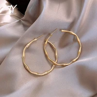 design sense metal golden bamboo shape big hoop earrings for woman 2020 new fashion korean jewelry wedding party unusual earring