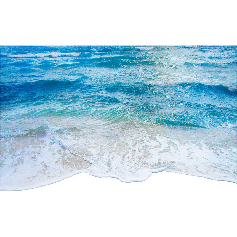 

2021 New Blue Sea Beach Ocean Waving Water Wall Stickers Decorative Home Decor Floor Vinyl Mural Bathroom Living Room Decoration