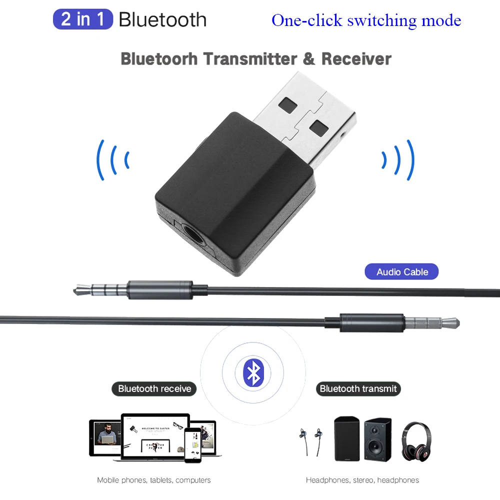 Bluetooth 5 0 адаптер USB передатчик приемник 2 в 1 3 мм стерео аудио Беспроводные