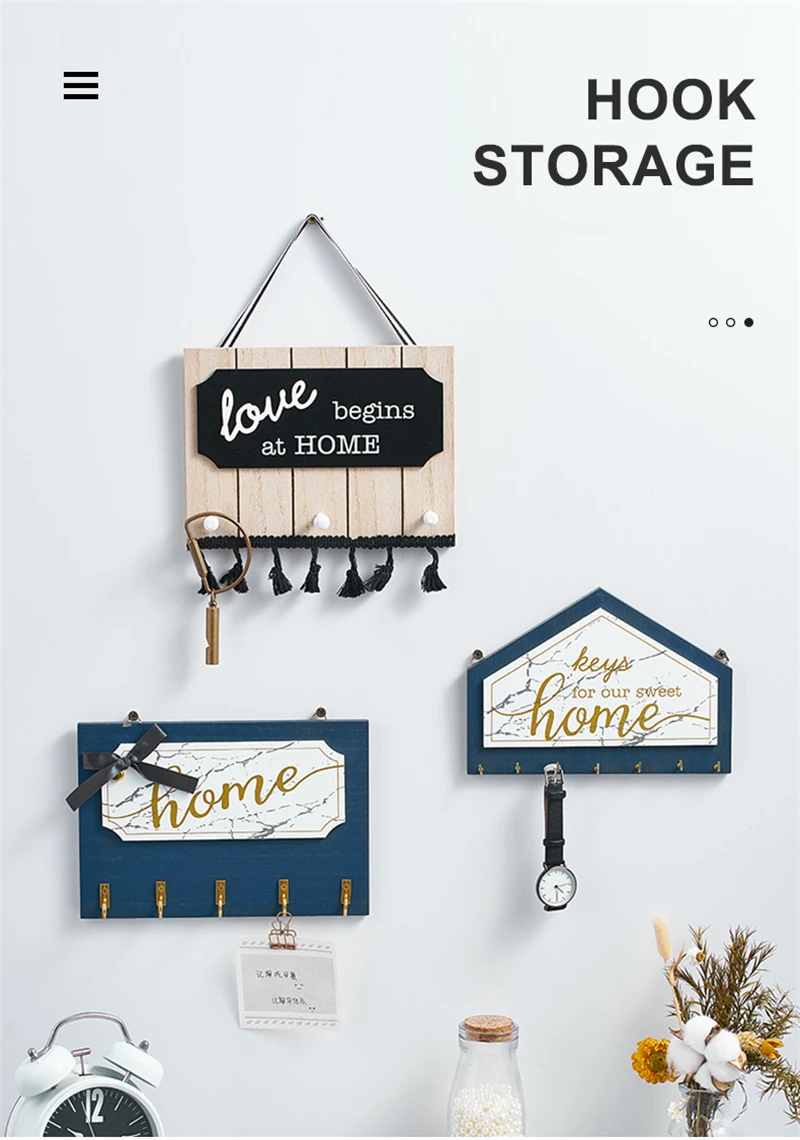 

SKTN Wall-mounted wooden rack wall storage box rectangular house shape key rack hook coat hook home decoration coat rack
