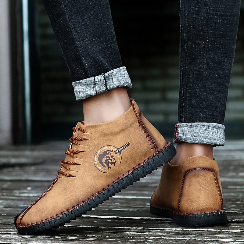 Зимние мужские ботинки из натуральной кожи дышащие ботильоны модная обувь