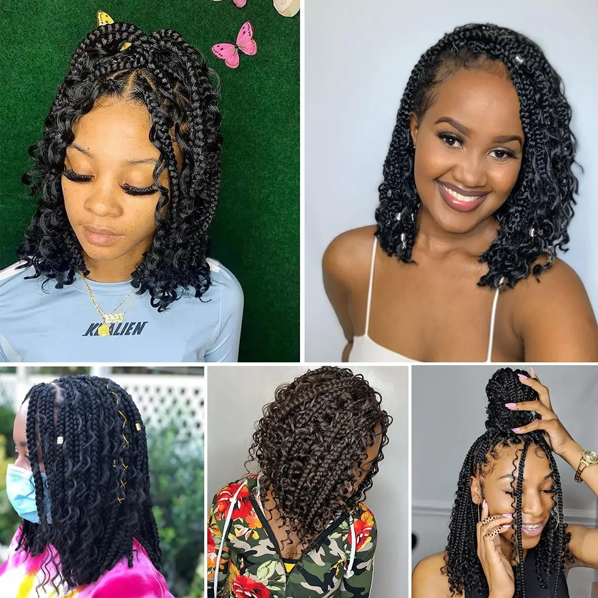 Bohemian Messy Box Braids Crochet Hair 14 Inch Goddess 3X Braids Curly End Pre Looped Ombre Braiding Hair Extension For Women images - 6