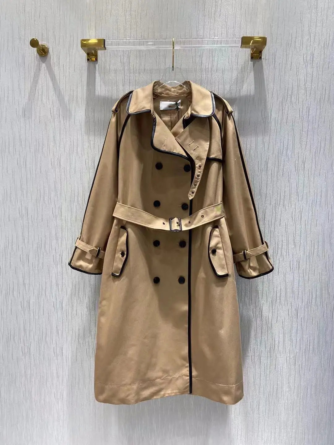 

Long Trench Coat 2021 Autumn Winter New Fashion Design Women Runway Turn down Collar Double Breasted High Quality Belt Loose