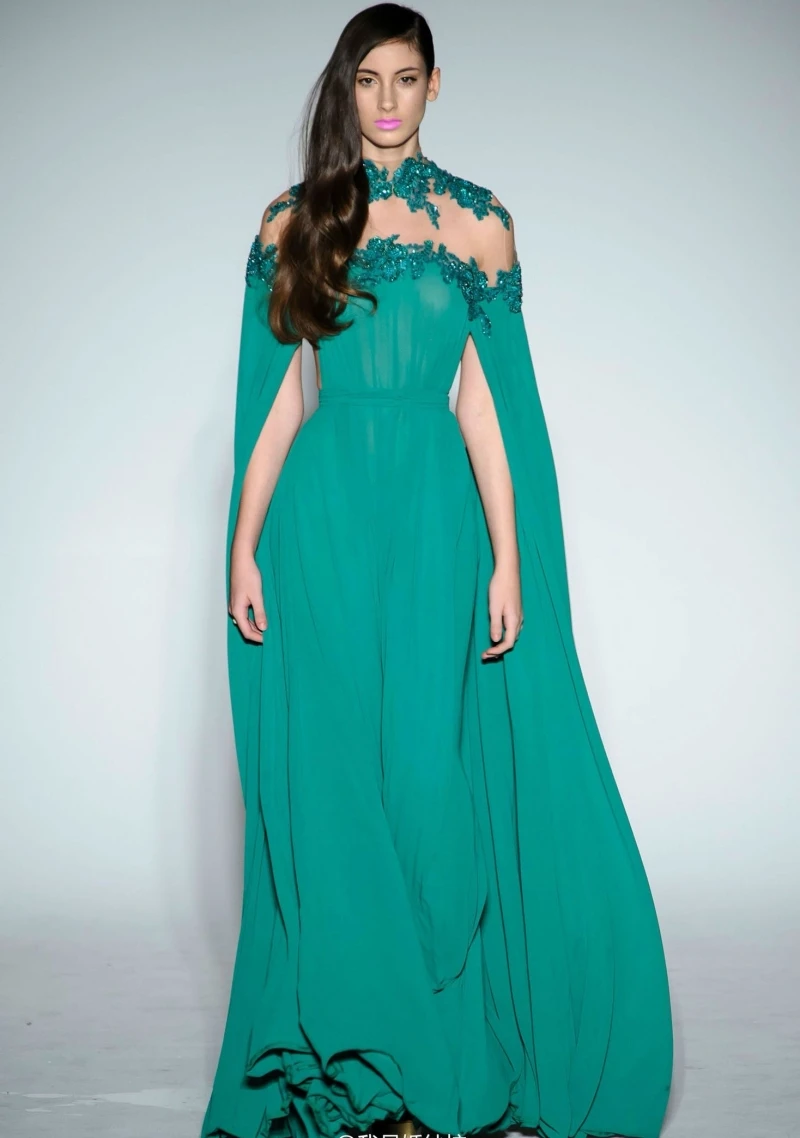 Длинное Зеленое Вечернее платье в стиле Саудовской Аравии шифоновое