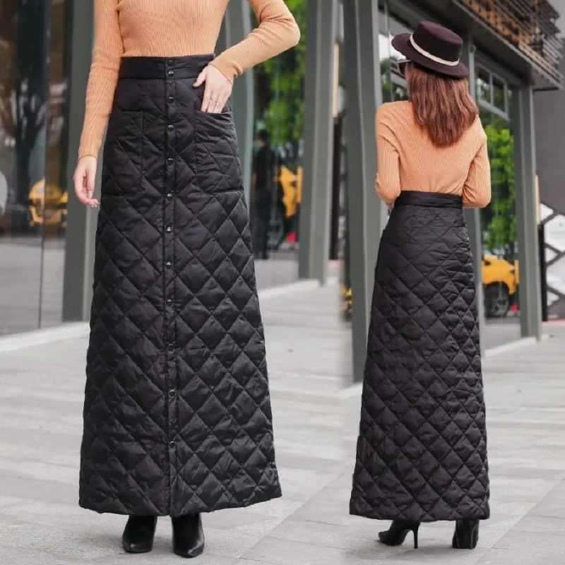 black Down cotton plus size vintage high waist clothes autumn winter casual maxi long skirts womens skirt women streetwear