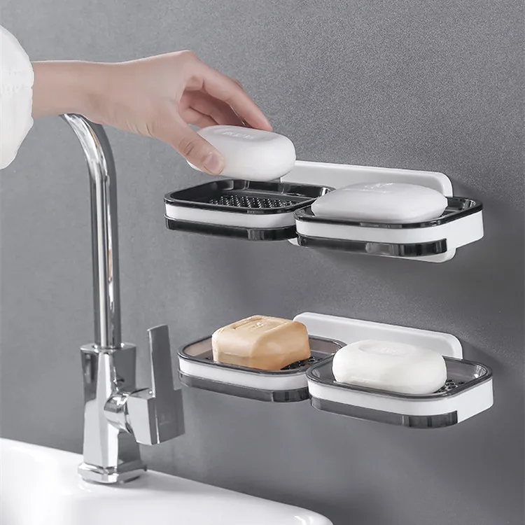 Настенный двухслойный держатель для мыльницы без перфорации ящик слива губки