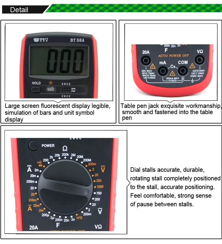 

BEST 58A Digital Multimeter With Large Digital Screen Self-Healing Insurance Tube Protection Circuit Design
