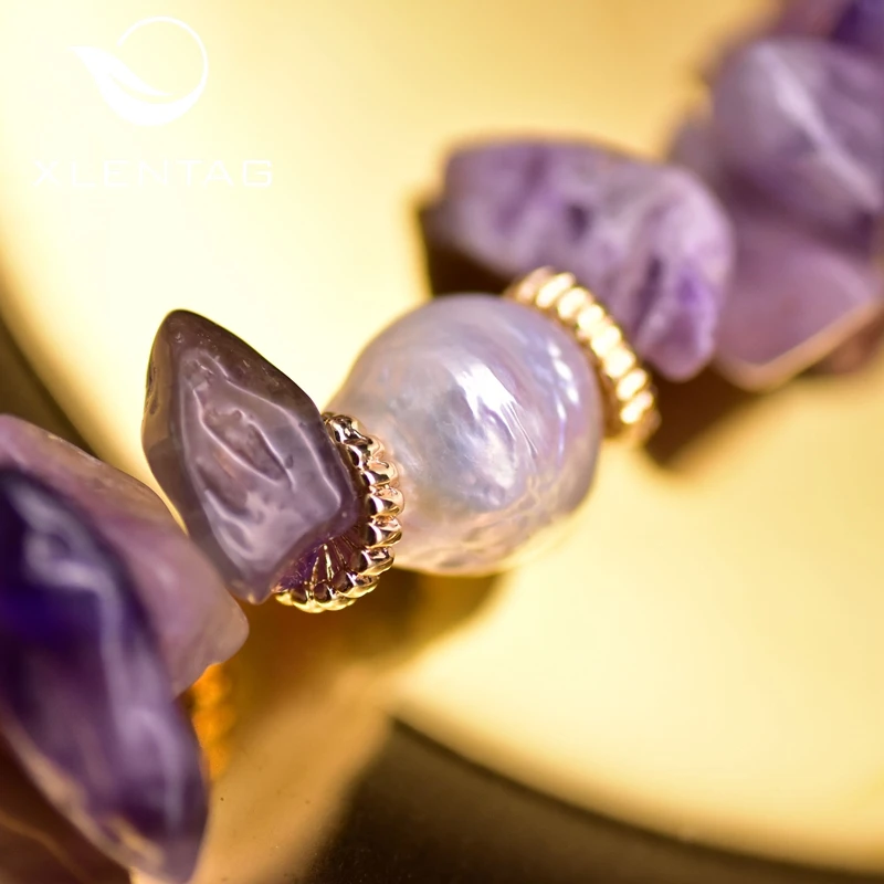 XlentAg аниме Натуральный яркий фиолетовый камень браслеты жемчуг Ангел дружба
