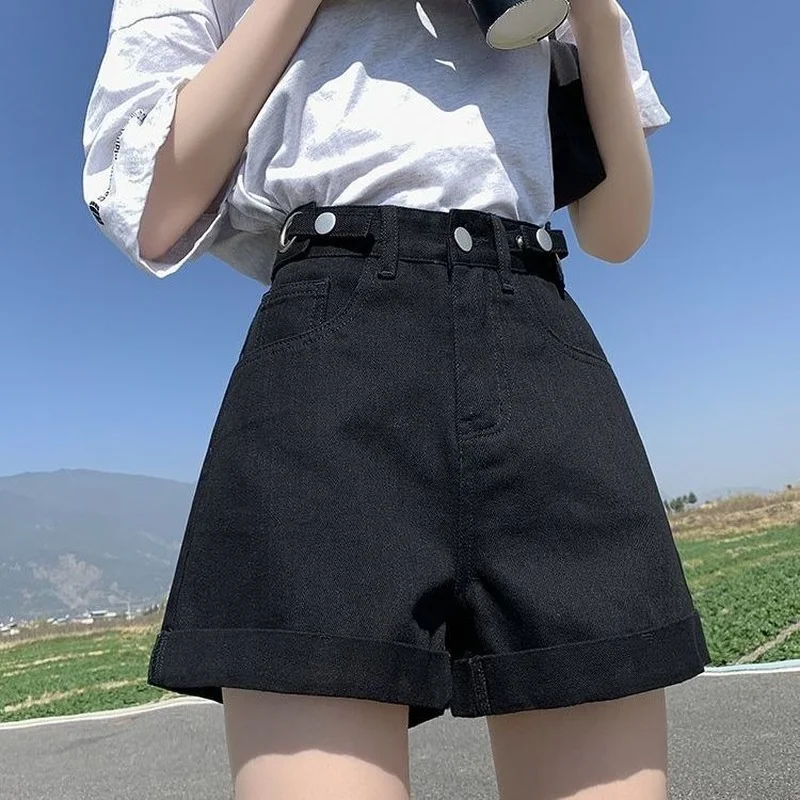 Шорты женские джинсовые с широкими штанинами универсальные свободные летние