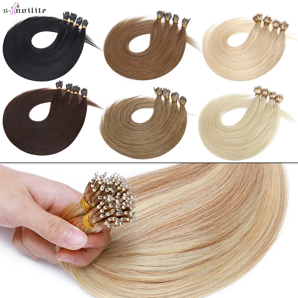

S-noilte 16-24" 50pcs 1g/strand Nano Rings Micro Links Human Hair Extensions Straight Natural Blonde Micro Bead Loop Pre Bonded