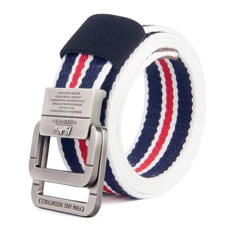 

New style New design Unisex Canvas belt Men's belt alloy double buckle Fashion novelty Youth Student Jeans belt men and women