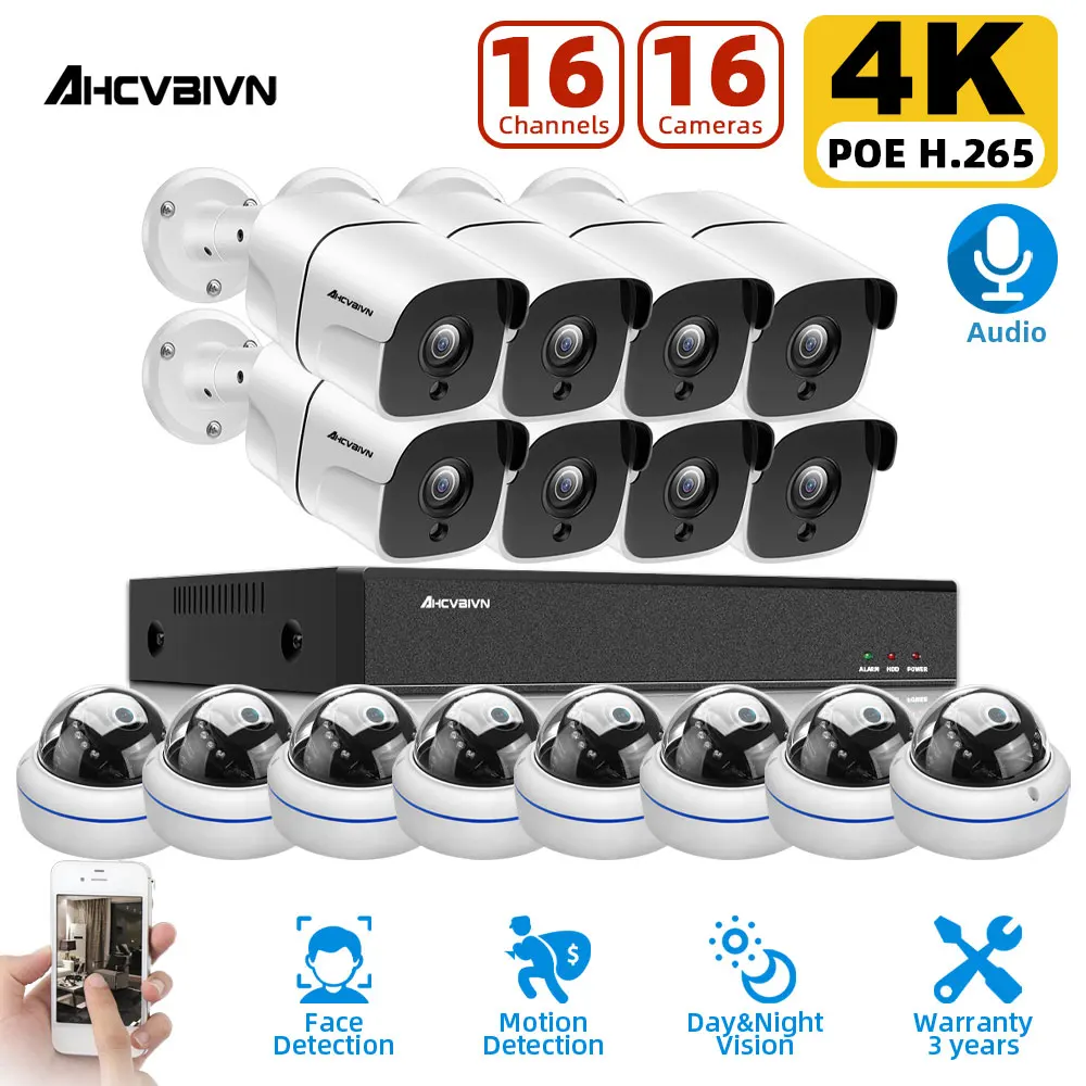 

Комплект уличной водонепроницаемой IP-камеры видеонаблюдения H.265 + 16CH 8MP AI с записью лиц 4K NVR