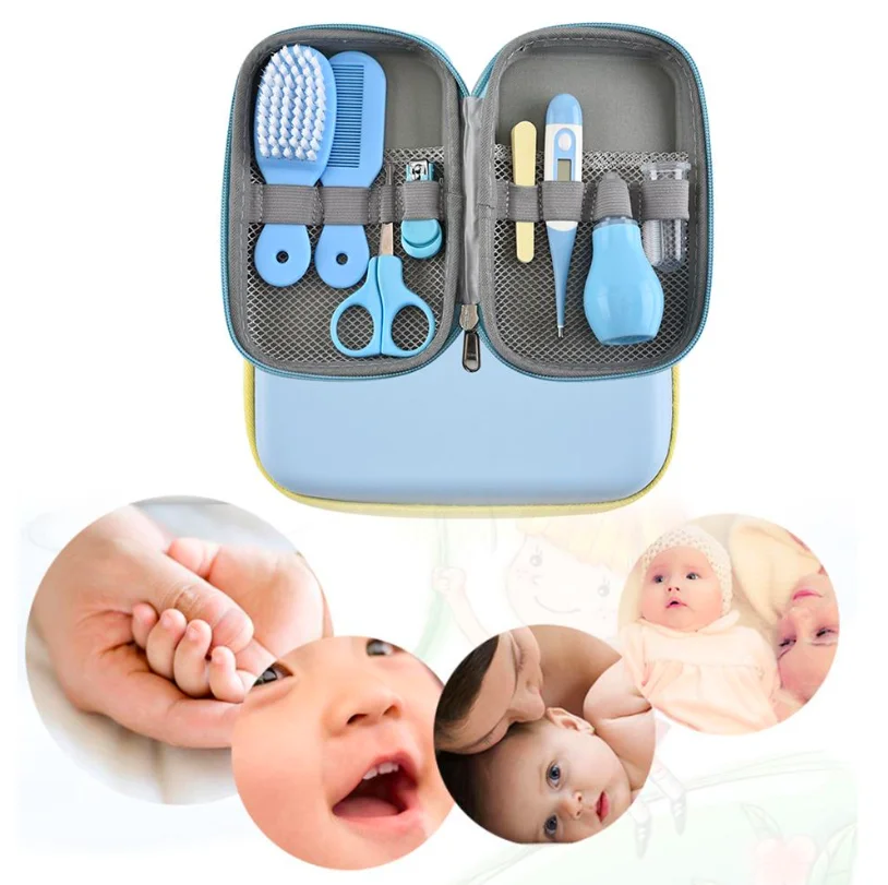 

8Pcs/Set Baby Health Care Kit Portable Newborn Baby Grooming Kit Nail Clipper Scissors Hair Brush Comb bb child Safety Care Set