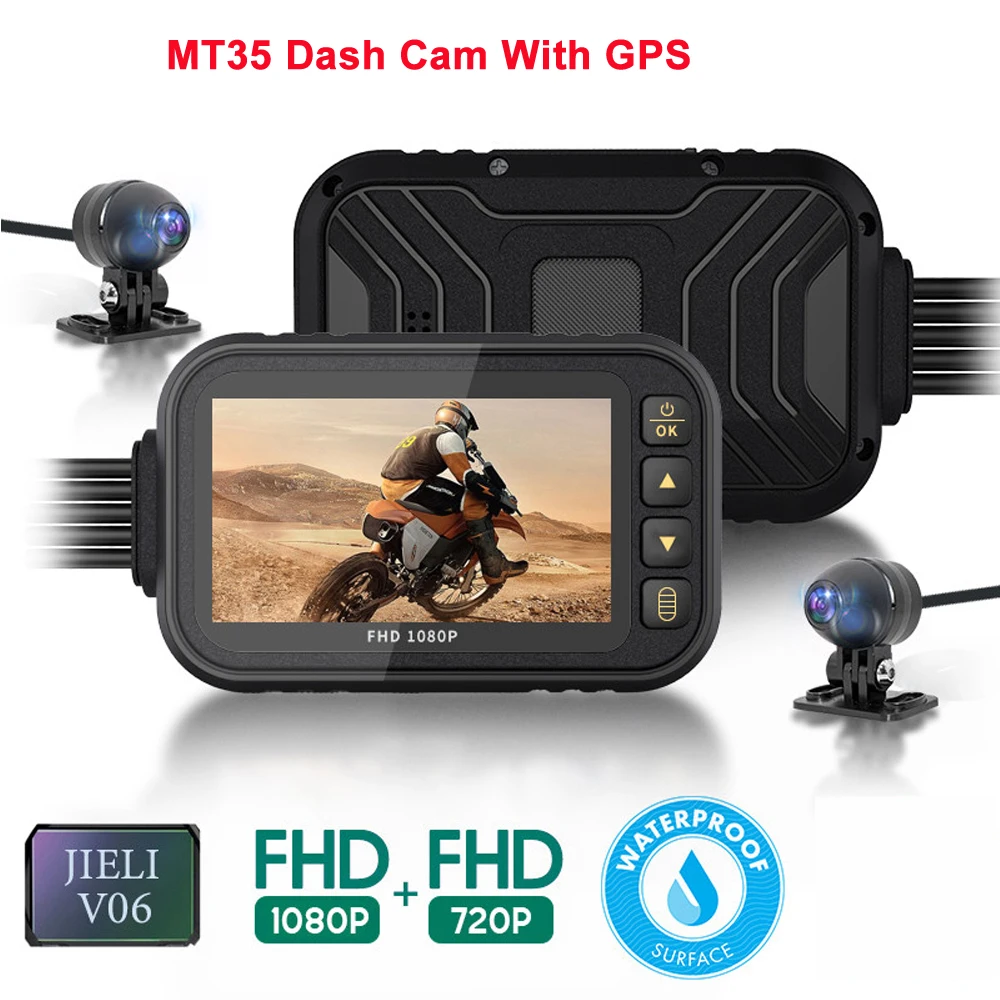 

MT35 Motorcycle Dash Cam Dual AHD Front Rear Camera Bike Dashcam Recorder with G-sensor Parking Mode Waterproof Loop Recording