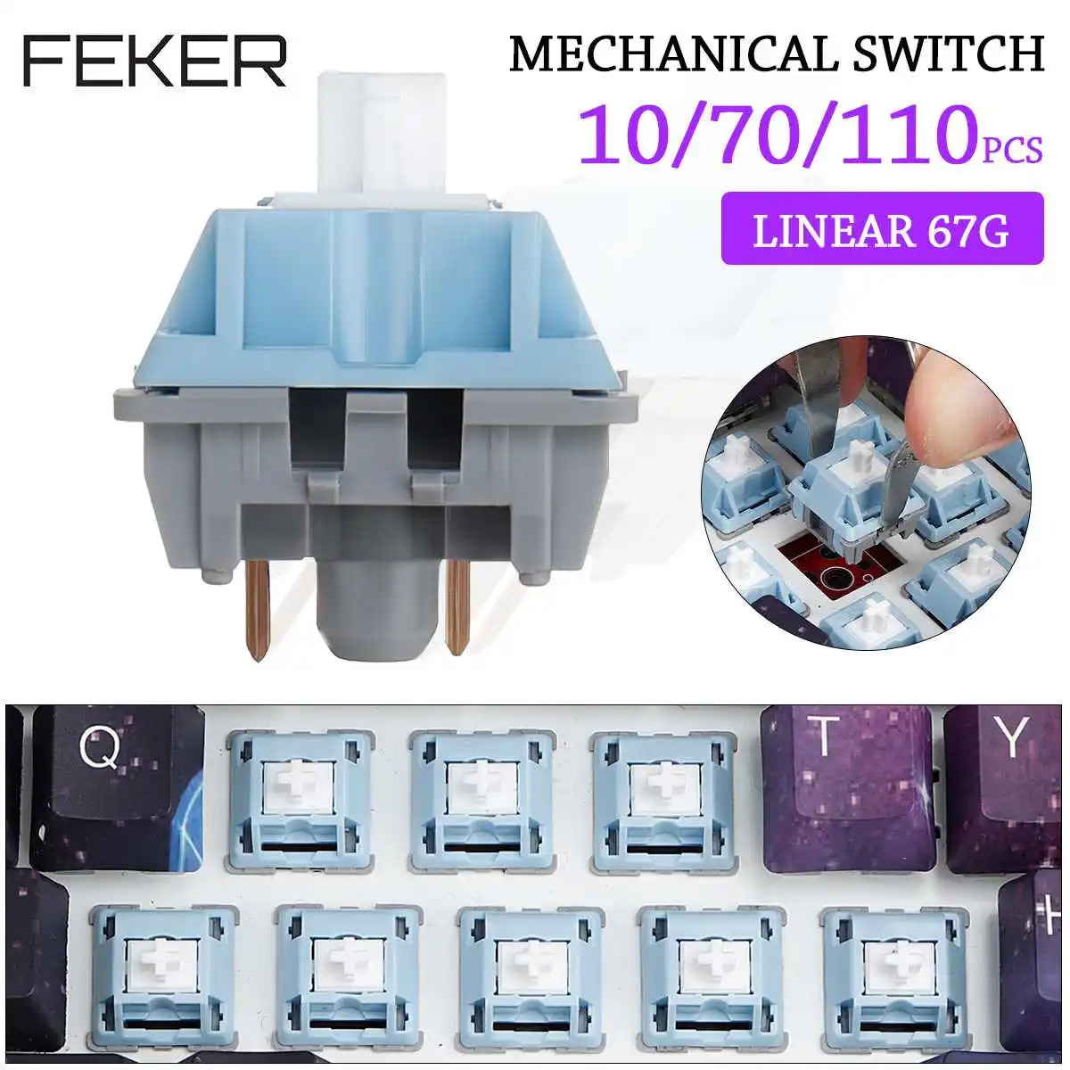

FEKER переключатель 110 клавиш механический переключатель как Tealios переключатель 67g линейный для механической клавиатуры 3 Pin нечеткий DIY