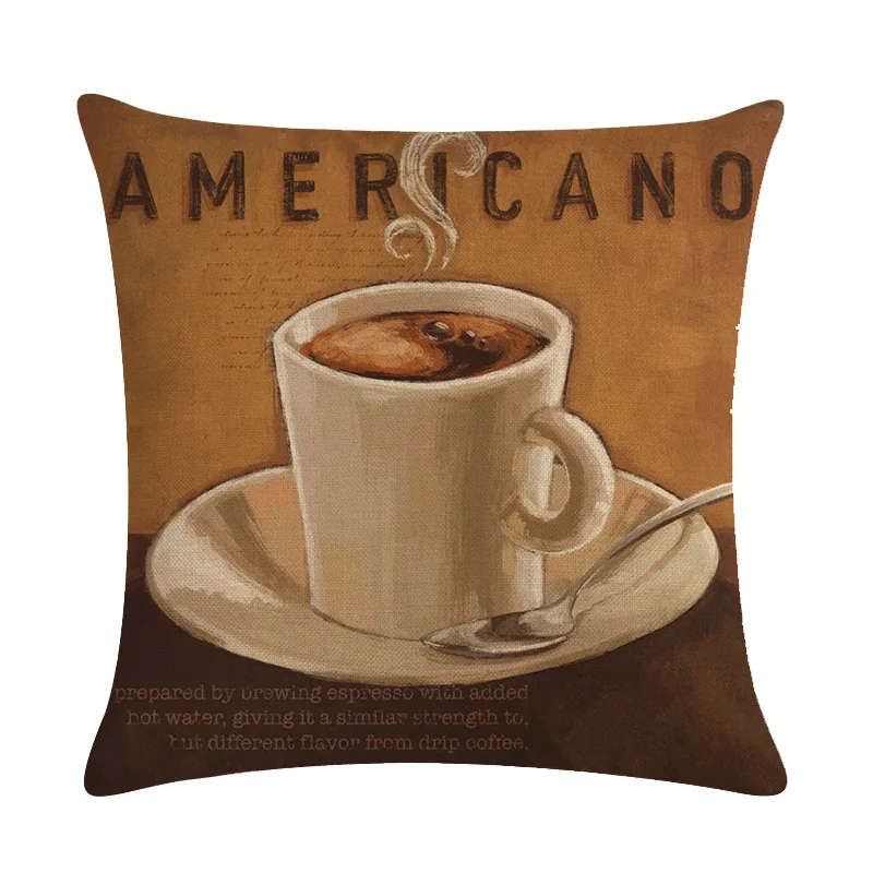 

Vintage Coffee Cups Cushion Covers Home Decorative Linen Office Sofa Car Cafe Lattes Espresso Print Throw Pillow Cases 45x45CM