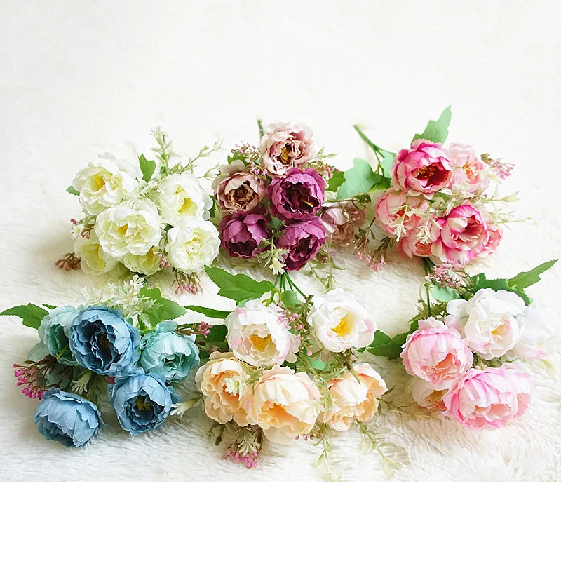 Искусственные цветы пиона 6 головок Шелковый цветок маленький букет для свадьбы