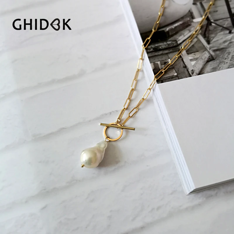 GHIDBK небольшой барокко пресной воды Жемчужное ожерелье Кулон Колье Бохо
