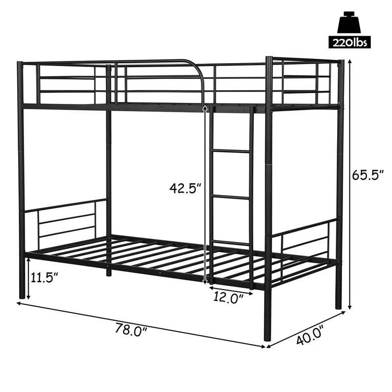 

COSTWAY Metal Twin Kids Bunk Bed Ladder Safety Guard Rails Sturdy steel Frame Chic Coated Finish Separate Into 2 Twin Beds