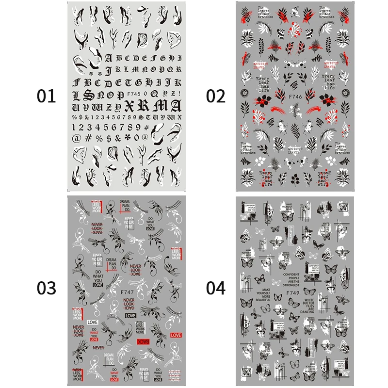 

1PC Black White Butterfly 3D Nail Sticker Spring Summer Leaf Line Pattern Decals Slider For Nails DIY Nail Art Decoration Wraps