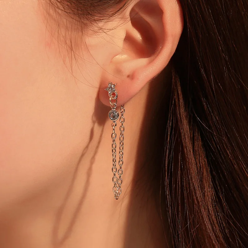 ZYZQ 1Pcs Korean Shining Zircon Eight-Pointed Star Earrings For Women Premium Long Ear Bone Clip Charm Jewelry 2020 - купить по