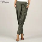 Элегантные офисные брюки-карандаш для женщин, повседневные однотонные длинные брюки с поясом, Плиссированные Свободные Брюки с карманами, уличная одежда, 2020