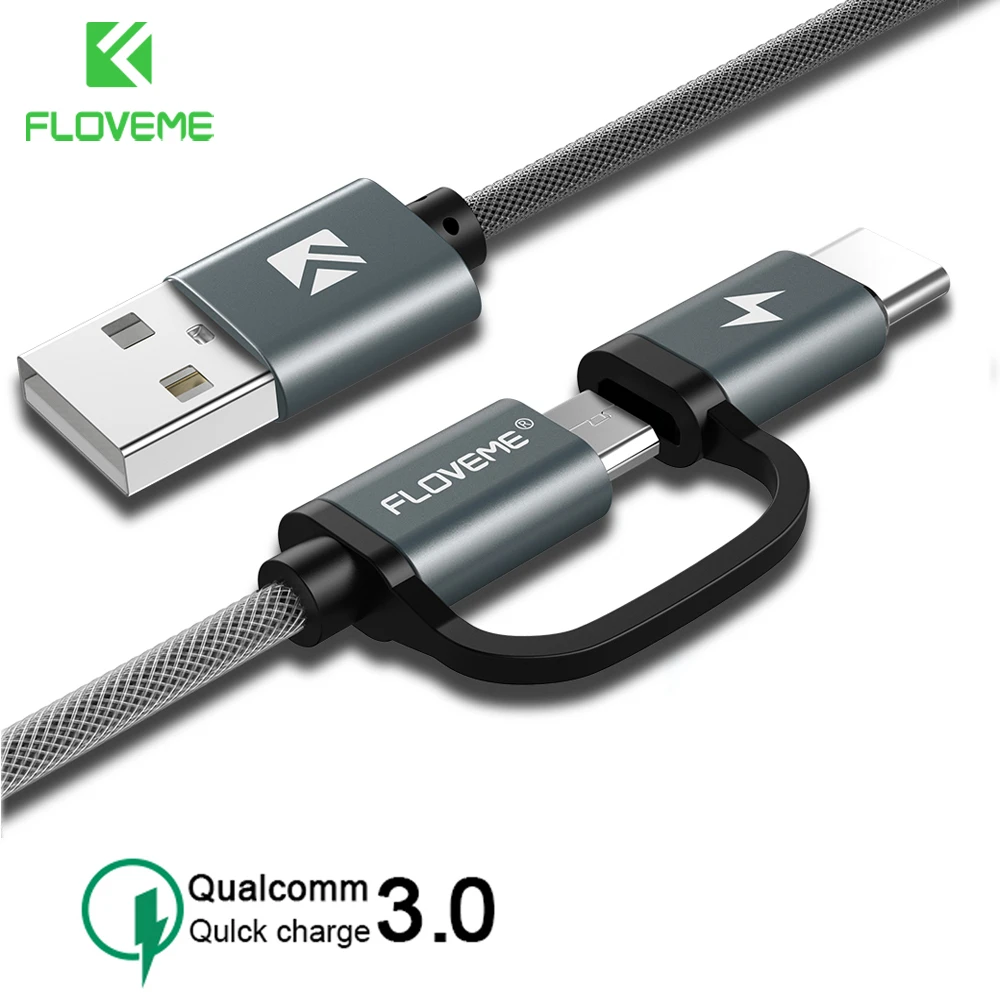 Кабель FLOVEME 2 в 1 USB Type-C/Micro-USB 3 0 для телефонов Android 2.4a | Мобильные телефоны и