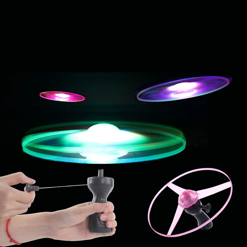 

2020 hot sale 1pc Fun outdoor sports pull line saucer toys LED lighting UFO parent-child interaction Creative 7 color spin-off