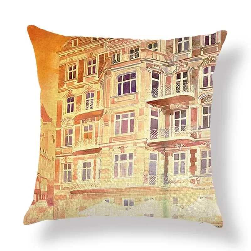 

City Cushion Cover, Square Linen Cushion Cover, Bedroom Cushion Cover, Decorative Cushion Cover for Home Hotel Car, 45cmx45cm .