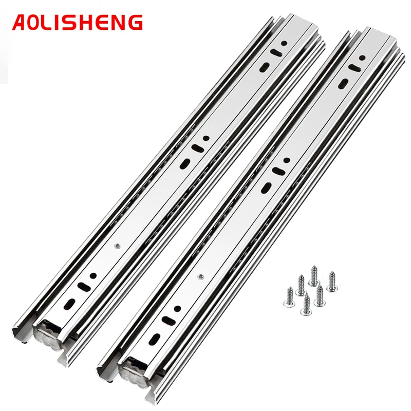 

AOLISHENG 45mm Wide Three Section Full Exhibition Stainless Steel Thickened Side Mounted Drawer Slide