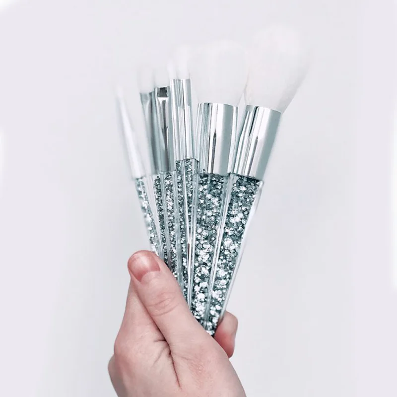 Горячая 7 шт серебряных алмазов Единорог Кристальные кисти для макияжа Набор