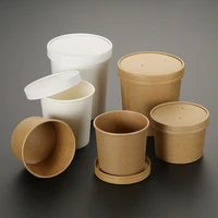50pcs high quality whiteyellow kraft paper disposable round soup cups 230ml350ml460ml food salad ice cream paper cup with lid