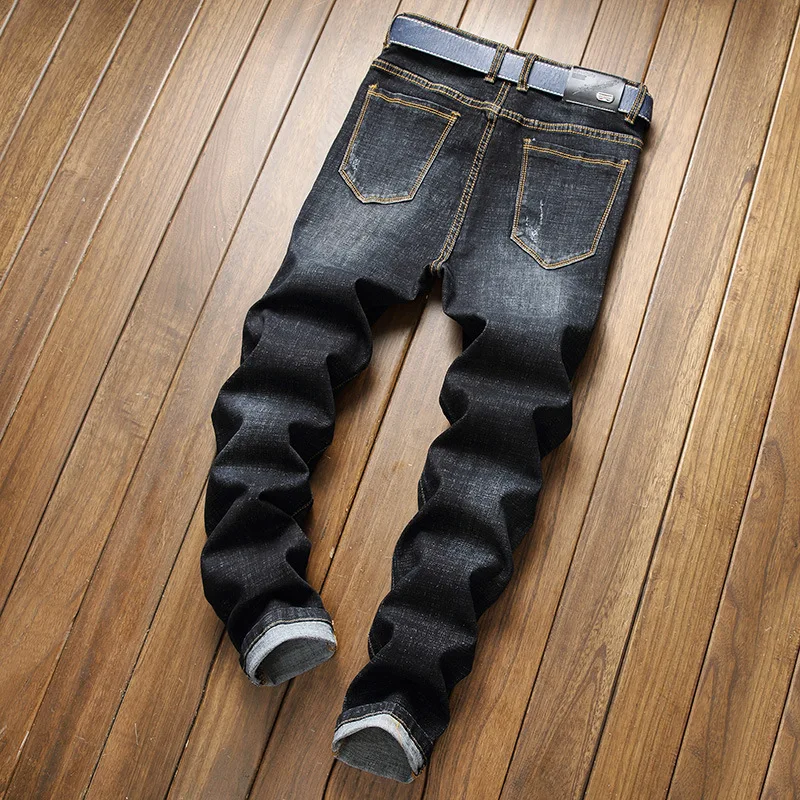 

Retro Biker Jeans Homme New Mens Clothes Straight Slim Calcas Masculina Ripped Aesthetic Jeans Men Casual Men's Denim Trousers