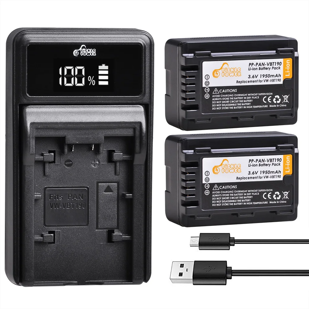 Batería de VW-VBT190 + cargador LED para Panasonic, HC-V720, HC-V727, HC-V730, HC-V750, HC-V757, HC-V770, HC-VX870 y más