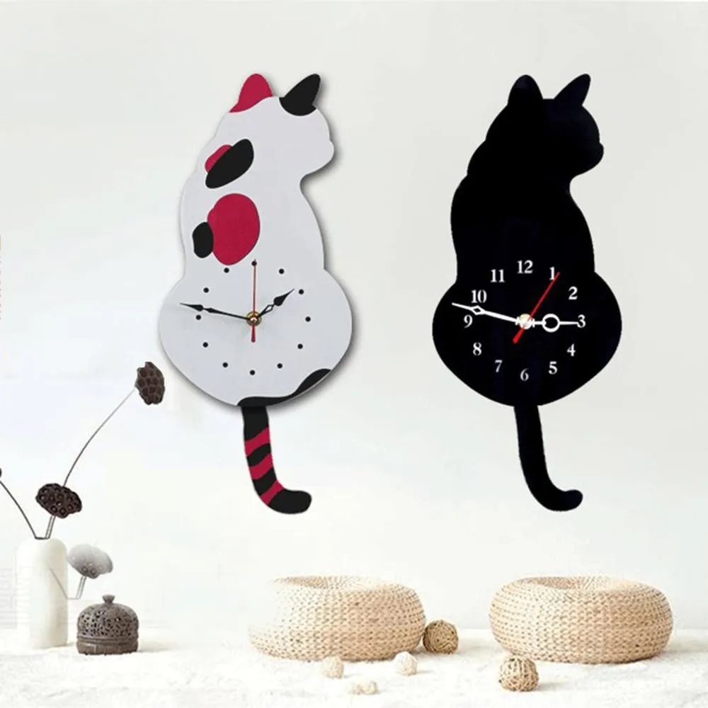 

Wall Clock Cute Wagging Tail Cat Dog Design Kids Bedroom Wall Decoration Unique Gift Creative Cartoon Mute DIY Wall 2022