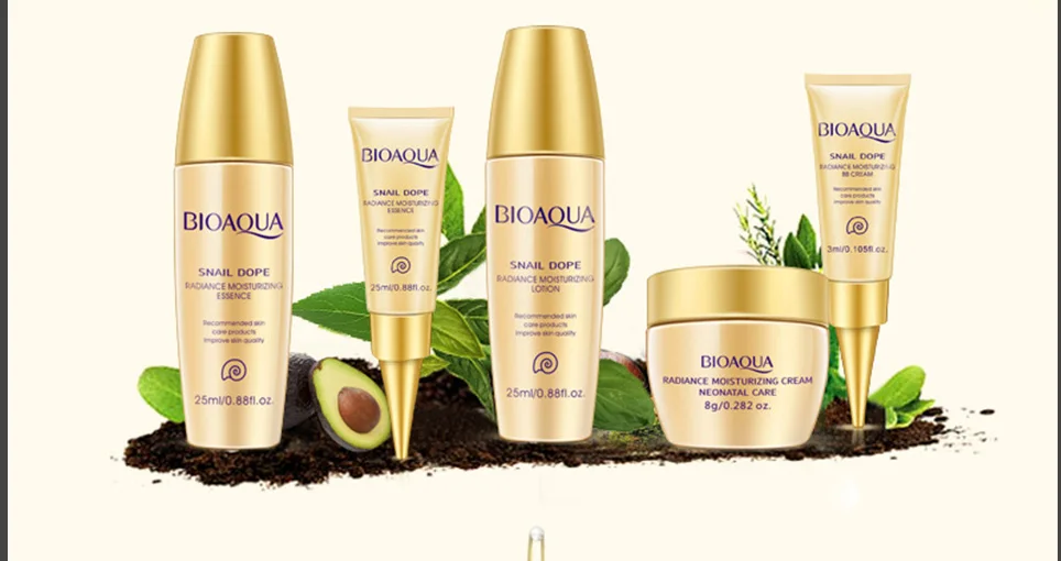 Bioaqua 24K Gold Snail Travel Skin Care Set Anti Aging Wrinkle Essence Eye Cream Toner Facial Cleanser With BB |