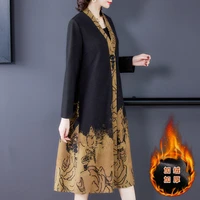 2021 autumn new medium long luxury mother retro coat v neck print trench coat feminino women clothes
