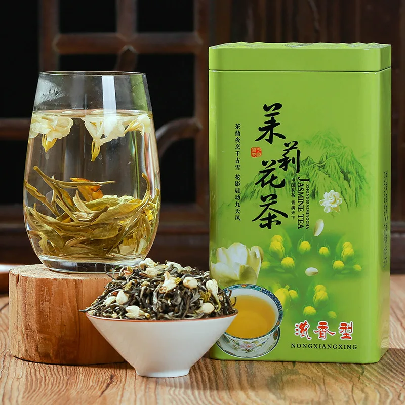 2021 t&eacute; de jazm&iacute;n verde jazm&iacute;n t&eacute; chino flor verde Natural para perder peso paquete de regalo para el cuidado de la salud-0