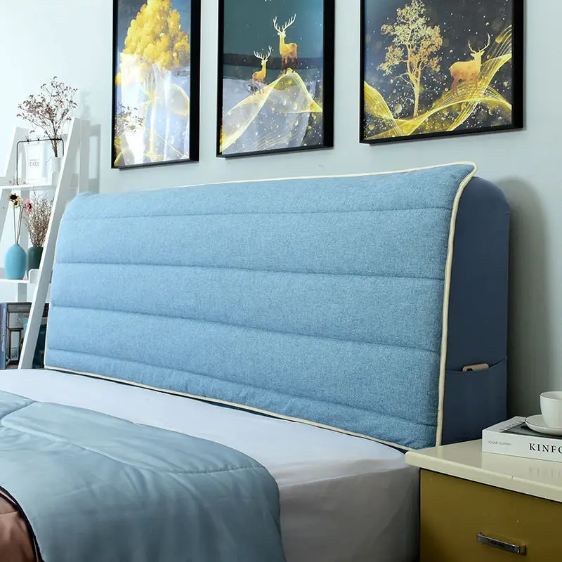 

All-inclusive Super Soft Quilted Head Cover Solid Color Bed Back Dust Protector Cover Thicken Linen Fabric Headboard Cover