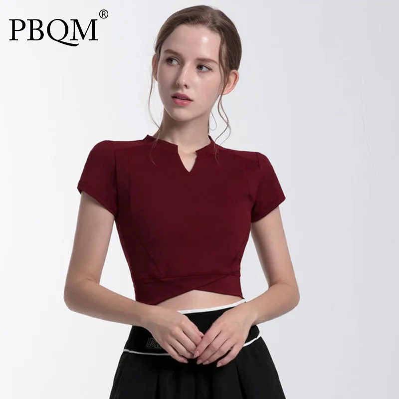 

PBQM быстросохнущая футболка для фитнеса, колготки, сетчатый красный костюм для йоги, эластичная короткая Сексуальная Спортивная одежда с ко...